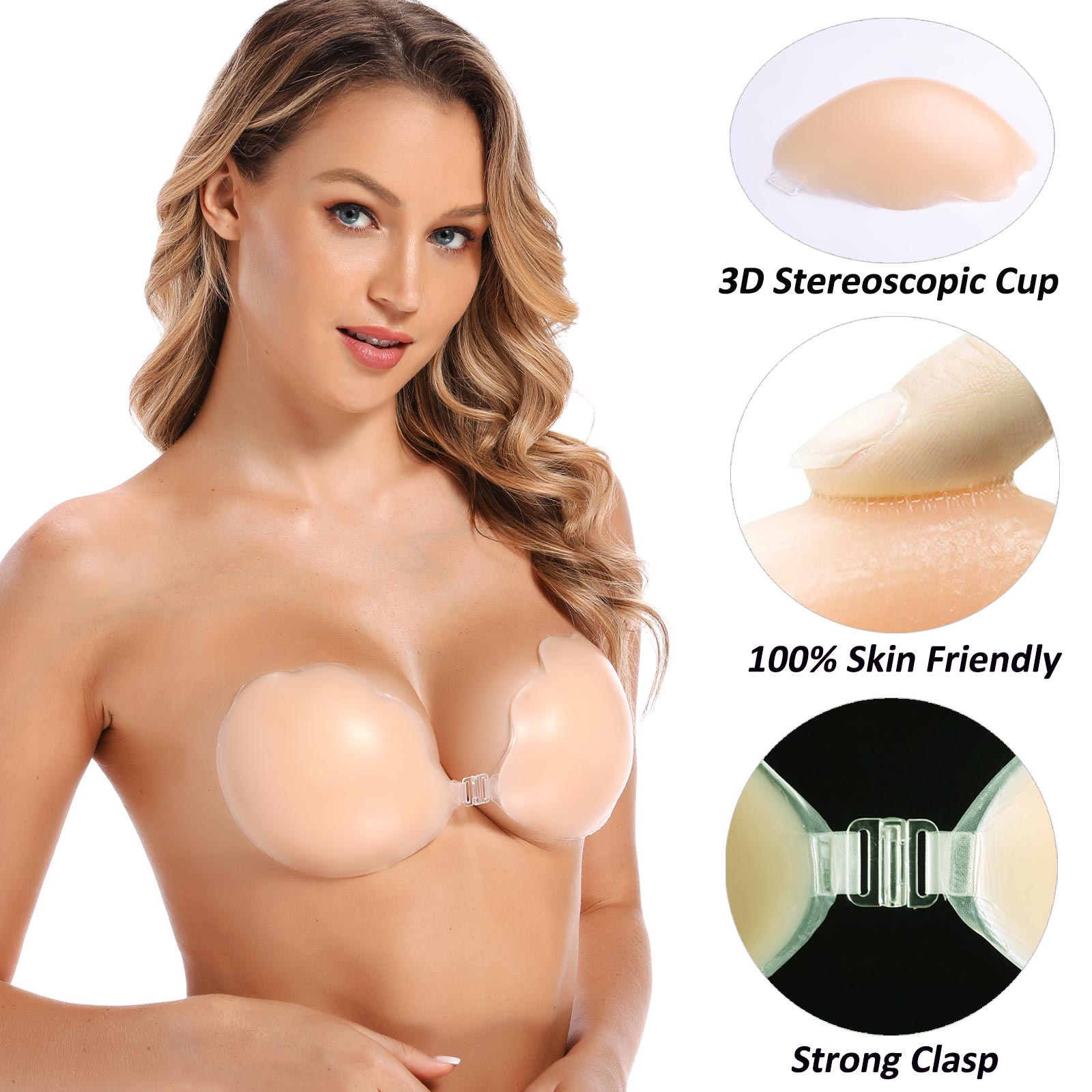 Women Self Adhesive Reusable Adhesive Bra Invisible Strapless Push